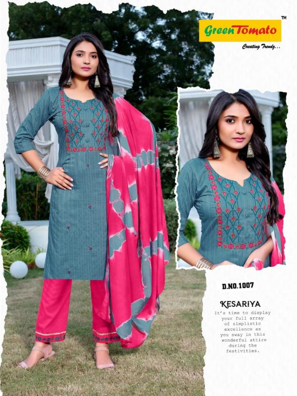 Green Tomato Kesariya cotton  Embroidery Ready Made Collection